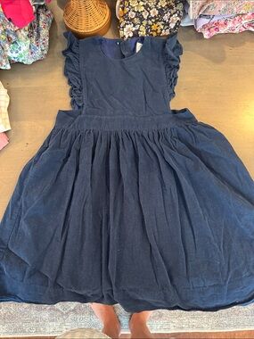 Girls Navy Ruffle Sleeve Apron Dress